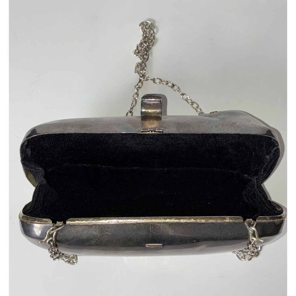 Vintage Mexican Metal Purse w/Art Deco Gem Eyed Panther, Velvet, Chain Strap - Picture 12 of 14